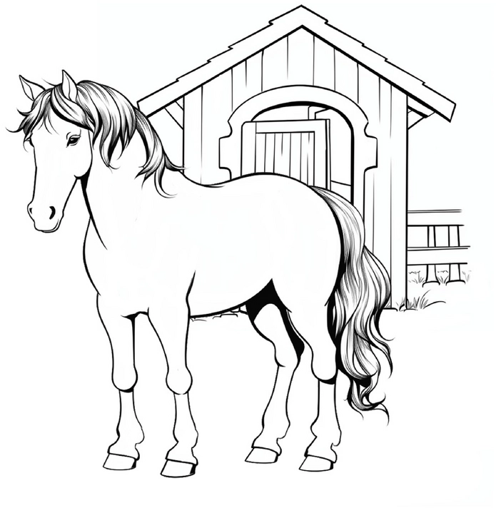 malvorlage-pferd-vor-stall