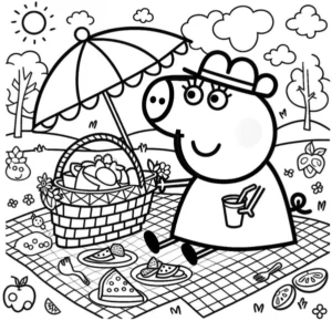 malvorlage-picknick-fröhliche-figur-mit-korb