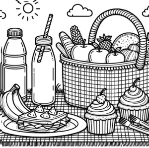 malvorlage-picknick-obst-cupcakes-ausmalen