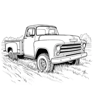 malvorlage-pickup-truck-auf-wiese