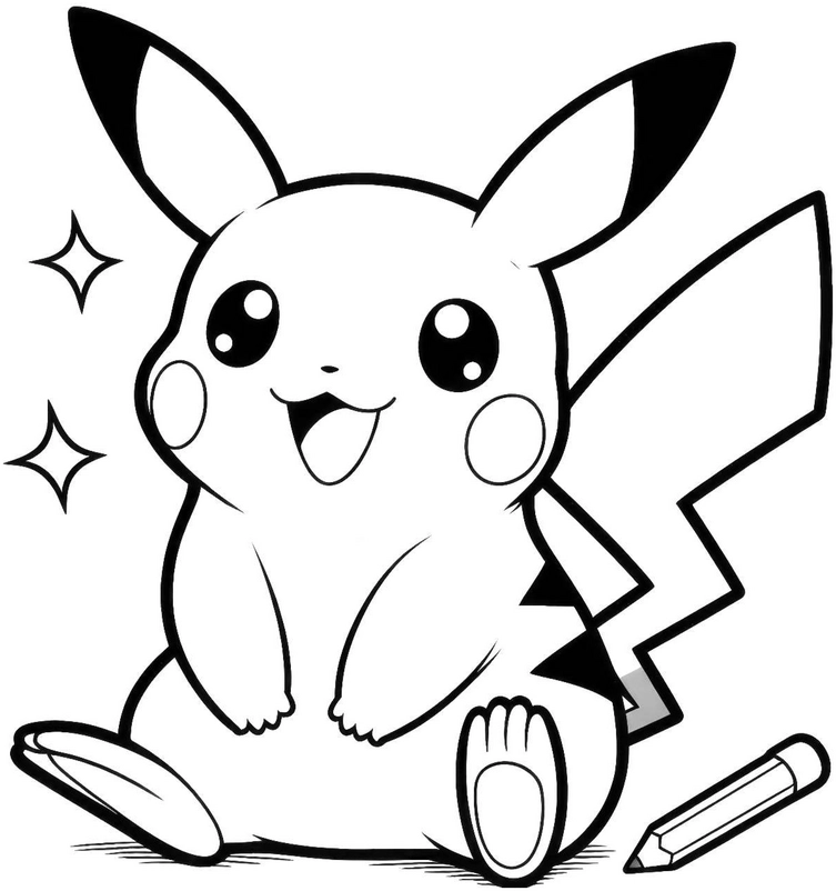 malvorlage-pikachu-mit-funkelnden-sternen