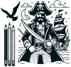 malvorlage-pirat-mit-schiff-und-vogel