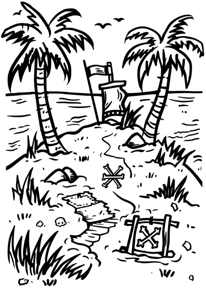 malvorlage-piraten-insel-mit-schatzkarte