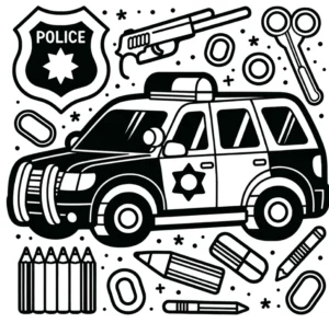 malvorlage-polizeiauto-buerogegenstaende