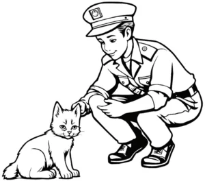 malvorlage-polizist-mit-katze-ausmalbild