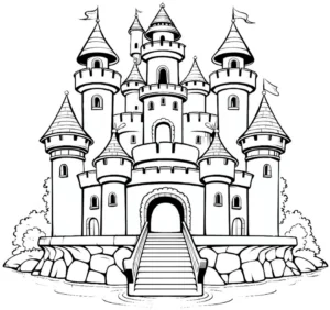 malvorlage-praechtiges-schloss-mit-tuerme-und-treppen