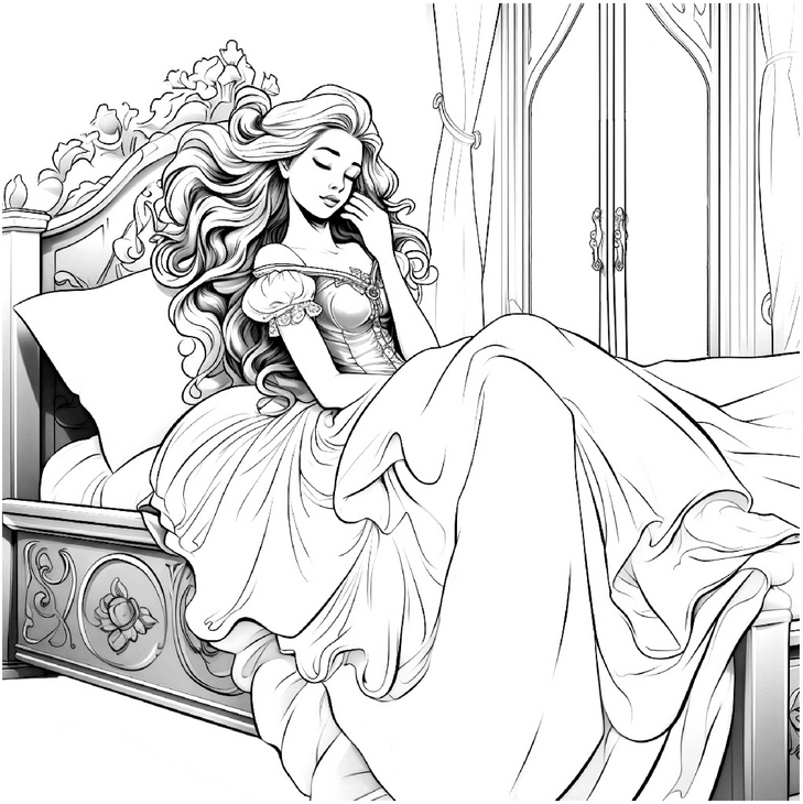 malvorlage-prinzessin-auf-dem-bett