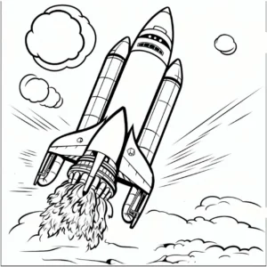 malvorlage-rakete-im-himmel-ausmalbild