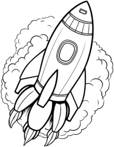malvorlage-rakete-im-weltall-mit-rauchwolken