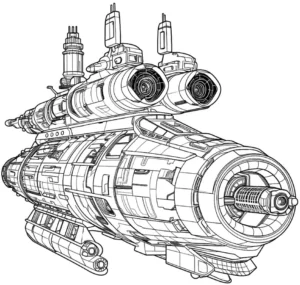 malvorlage-raumschiff-im-weltall-mit-futuristischen-details