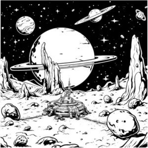 malvorlage-raumstation-und-planeten-im-weltall