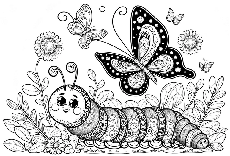 malvorlage-raupe-und-schmetterlinge-natur-umgebung