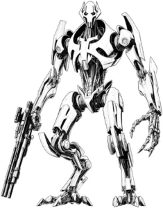 malvorlage-roboter-mit-gewehr-zum-ausmalen
