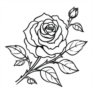 malvorlage-rose-mit-knospe-und-blaettern