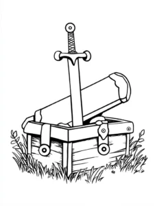 malvorlage-schatzkiste-mit-schwert-und-kanone