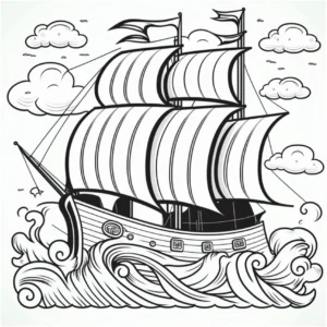 malvorlage-schiff-segel-boote-auf-wellen