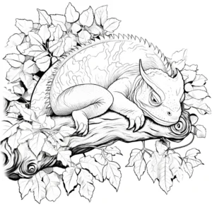 malvorlage-schlafendes-chamaeleon-auf-ast