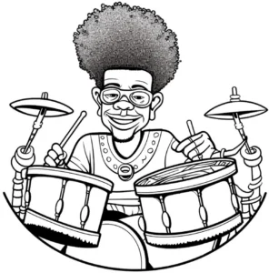 malvorlage-schlagzeuger-mit-afro-und-trommeln