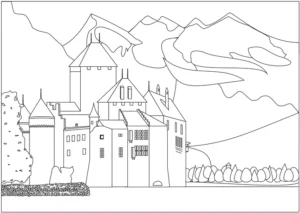 malvorlage-schloss-in-den-bergen