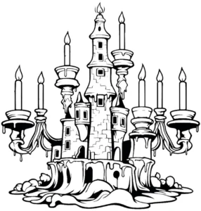 malvorlage-schloss-mit-kerzen-und-magischer-atmosphaere