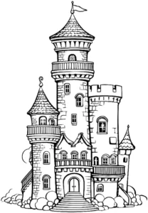 malvorlage-schloss-mit-tuerme-und-umgebung