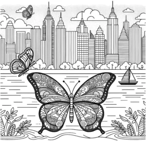 malvorlage-schmetterling-in-der-stadtlandschaft