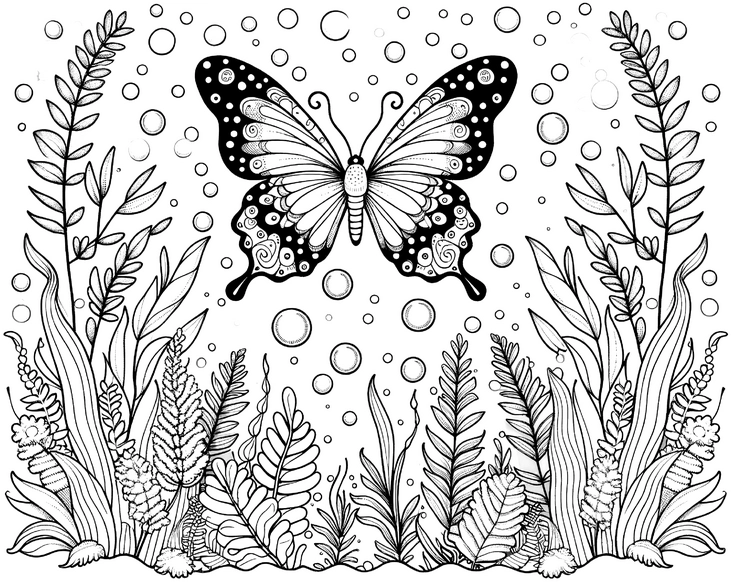 malvorlage-schmetterling-in-unterwasserlandschaft