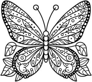 malvorlage-schmetterling-kunstvolle-muster-und-blaetter