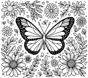 malvorlage-schmetterling-und-blumen