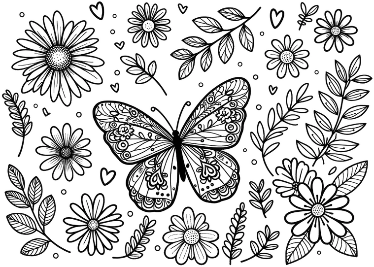 malvorlage-schmetterling-und-blumen