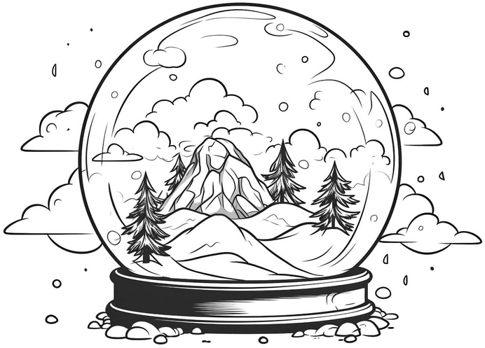 malvorlage-schneekugel-winterlandschaft
