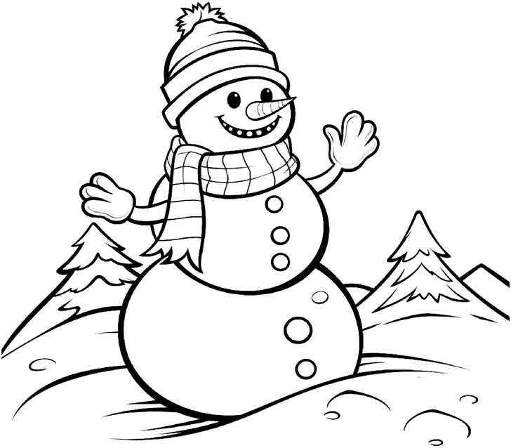 malvorlage-schneemann-in-winterlandschaft