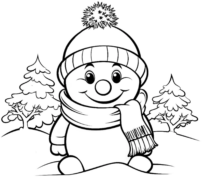 malvorlage-schneemann-mit-muetze-und-schal