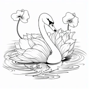 malvorlage-schwan-auf-wasser-mit-seerosen