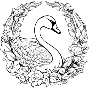 malvorlage-schwan-blumen-mit-flora