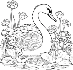 malvorlage-schwan-in-blumenmeer