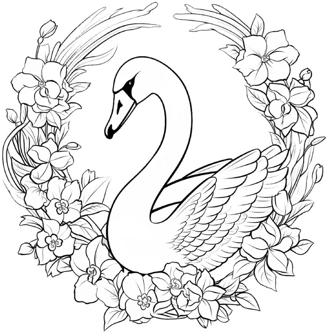 malvorlage-schwan-mit-blumenrahmen