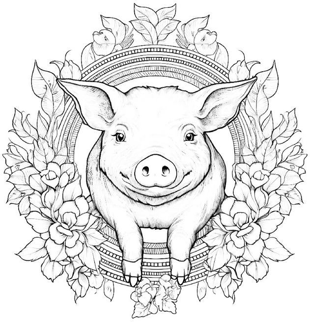 malvorlage-schwein-blumen-mandala