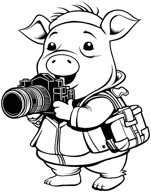 malvorlage-schwein-mit-kamera-ausmalen