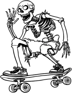 malvorlage-skelett-skateboard-kreativ-ausmalen
