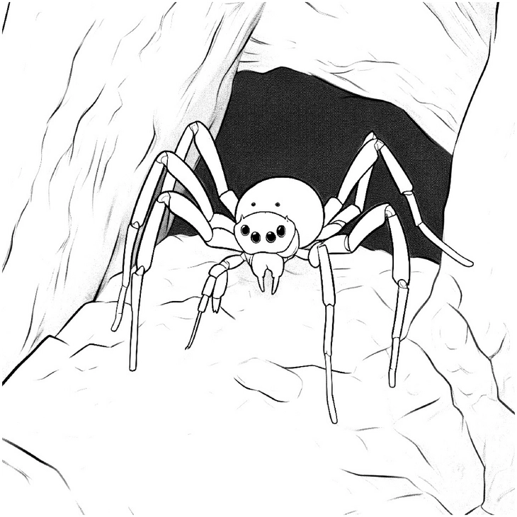 malvorlage-spinne-im-hoehlenloch
