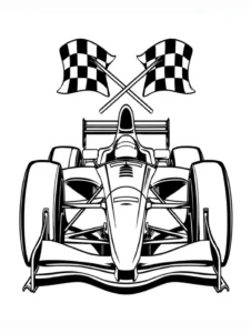 malvorlage-sportlicher-rennwagen-mit-flaggen