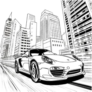 malvorlage-sportliches-auto-in-der-stadt