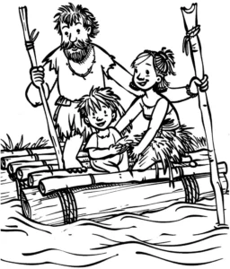 malvorlage-steinzeit-familie-auf-floesschen
