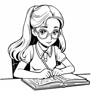 malvorlage-studierendes-maedchen-mit-notizbuch
