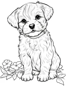 malvorlage-suesser-hund-mit-blumen