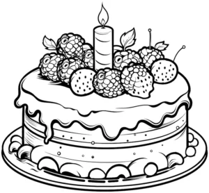 malvorlage-torte-mit-kerze-und-fruechten