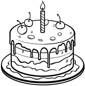 malvorlage-torte-mit-kerze-und-kirschen