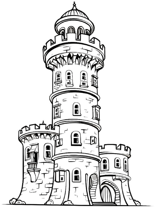 malvorlage-turm-mit-vielen-fenstern-und-turmchen