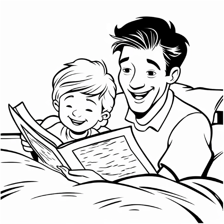 malvorlage-vater-und-kind-beim-lesen